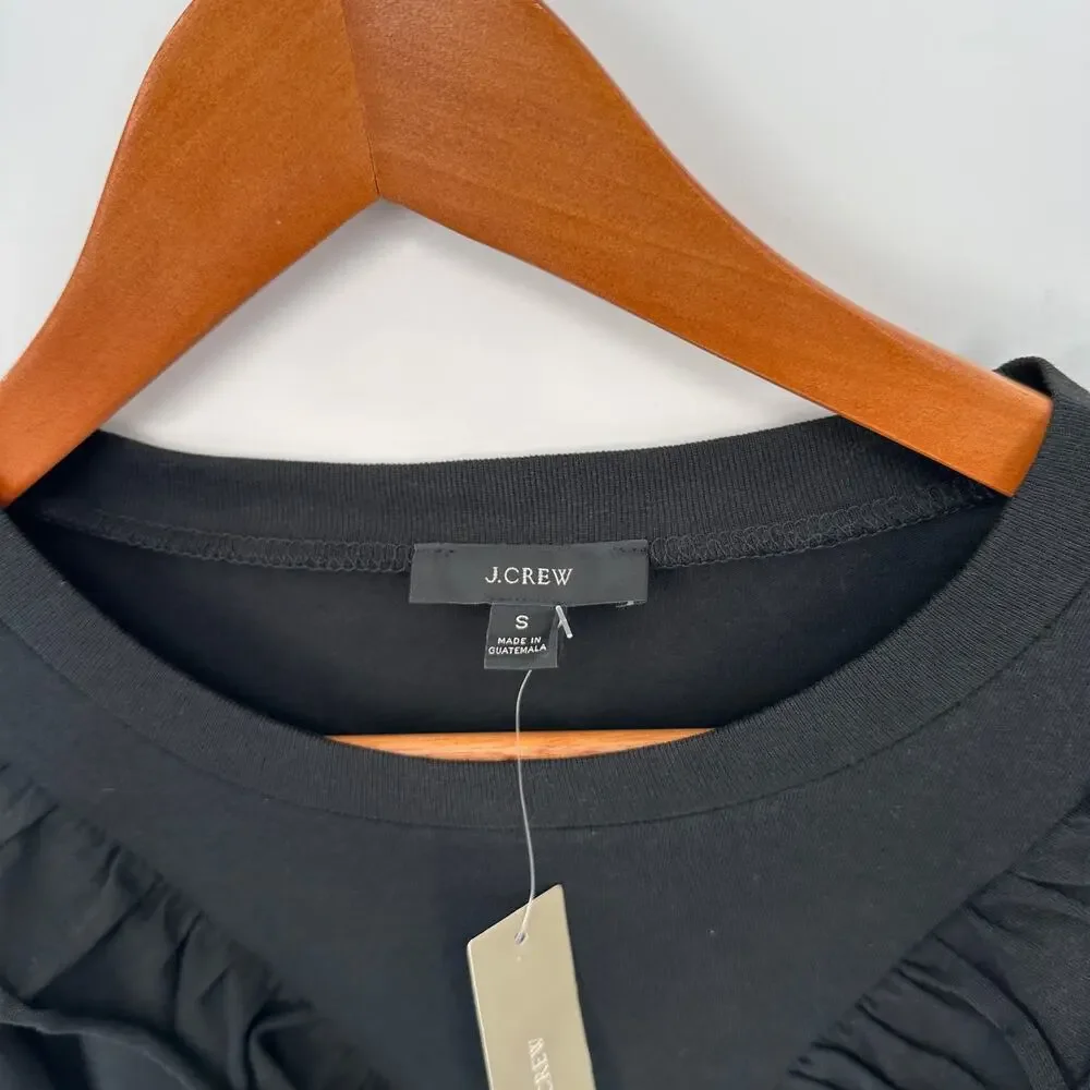 J. CREW NWT Black Short sleeve Ruffle Bib Tee Blouse // S